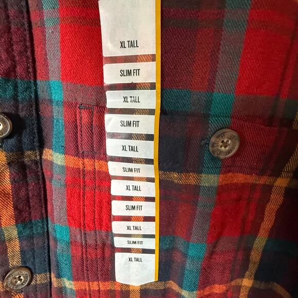 Duluth Trading Free Swingin Flannel Mens XLT SLIM FIT Shirt Red Work Plaid - Picture 4 of 8